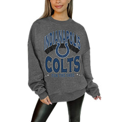 Indianapolis Colts Gameday Couture Women's Oversized Long Weekend Premium Fleece Drop Shoulder Pullover Sweatshirt Charcoal | NFL