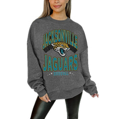 Jacksonville Jaguars Gameday Couture Women's Oversized Long Weekend Premium Fleece Drop Shoulder Pullover Sweatshirt Charcoal | NFL