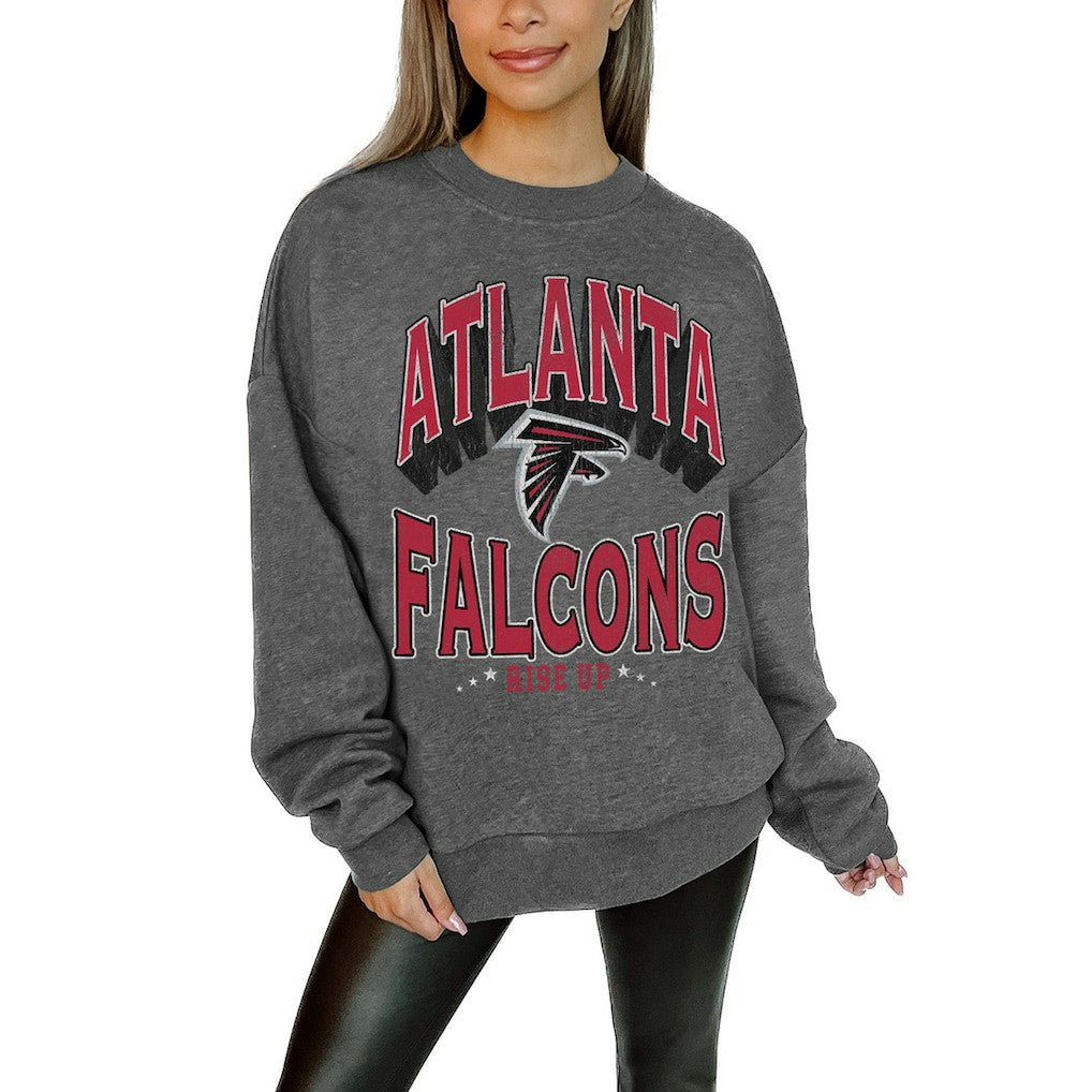 Atlanta Falcons Gameday Couture Women's Oversized Long Weekend Premium Fleece Drop Shoulder Pullover Sweatshirt Charcoal | NFL