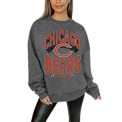 Chicago Bears Gameday Couture Women's Oversized Long Weekend Premium Fleece Drop Shoulder Pullover Sweatshirt Charcoal | NFL
