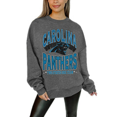 Carolina Panthers Gameday Couture Women's Oversized Long Weekend Premium Fleece Drop Shoulder Pullover Sweatshirt Charcoal | NFL