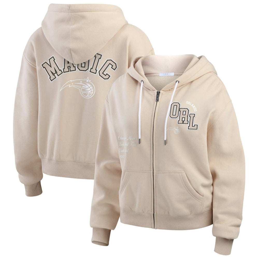 Orlando Magic WEAR by Erin Andrews Women's Tonal Felt Patch Full-Zip Hoodie Tan - NBA