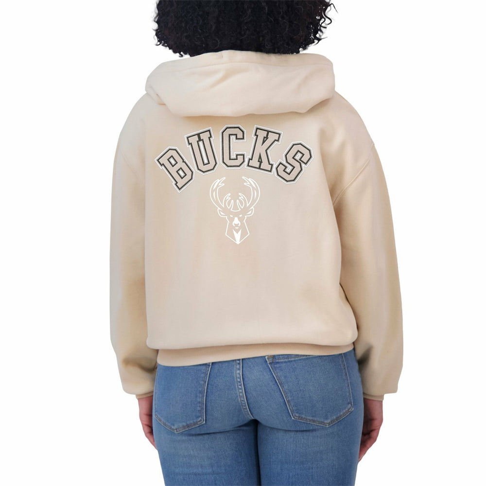 Milwaukee Bucks WEAR by Erin Andrews Women's Plus Size Tonal Felt Patch Full-Zip Hoodie Cream - NBA
