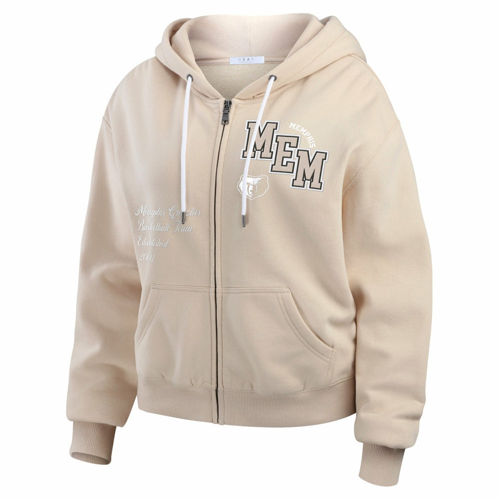 Memphis Grizzlies WEAR by Erin Andrews Women's Plus Size Tonal Felt Patch Full-Zip Hoodie Cream - NBA