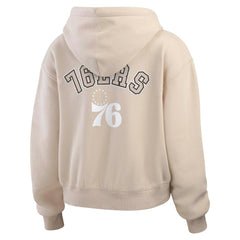 Philadelphia 76ers WEAR by Erin Andrews Women's Plus Size Tonal Felt Patch Full-Zip Hoodie Cream - NBA
