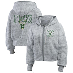 Milwaukee Bucks WEAR by Erin Andrews Women's Speckled Radiator Full-Zip Hoodie Heather Gray - NBA