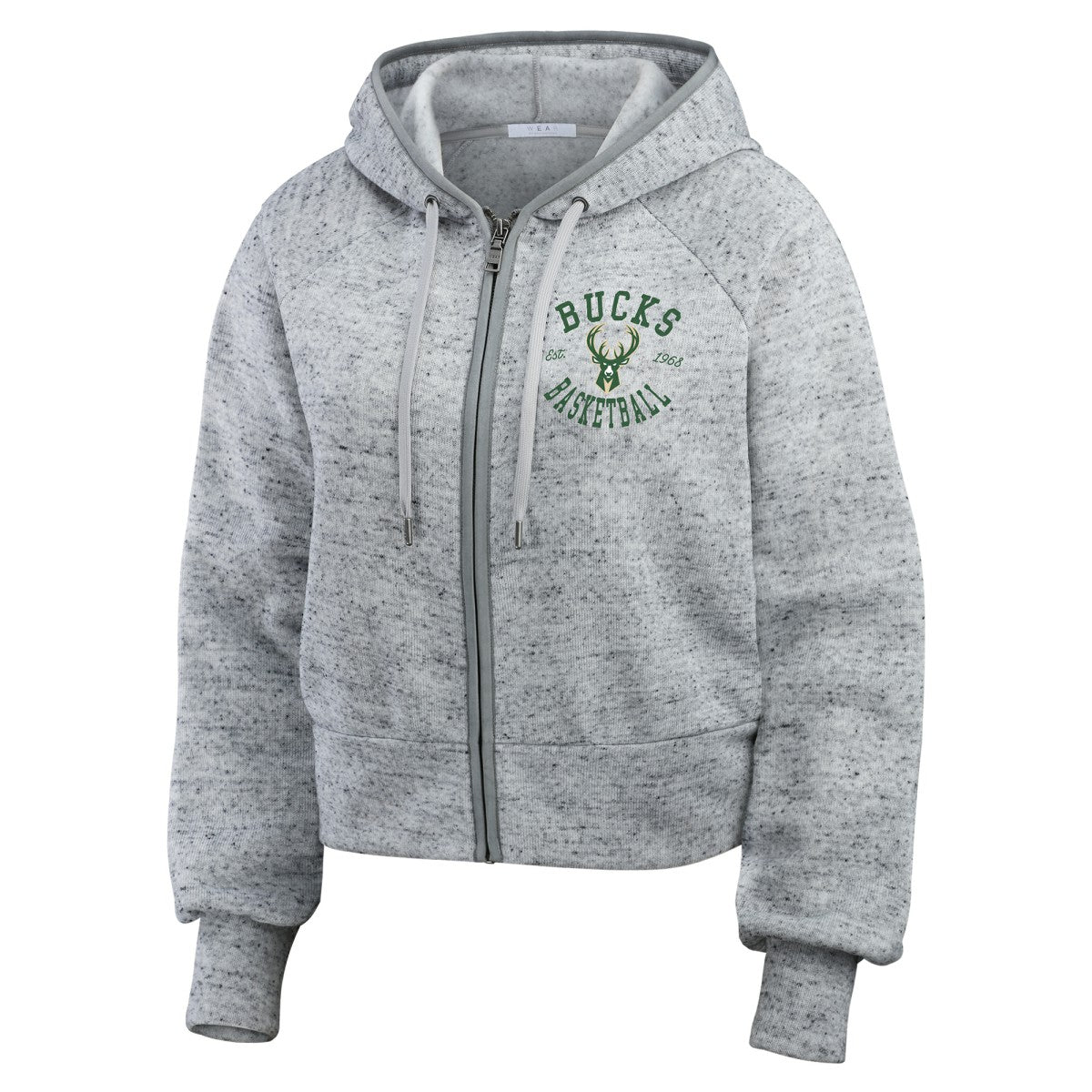 Milwaukee Bucks WEAR by Erin Andrews Women's Speckled Radiator Full-Zip Hoodie Heather Gray - NBA