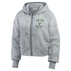 Milwaukee Bucks WEAR by Erin Andrews Women's Speckled Radiator Full-Zip Hoodie Heather Gray - NBA