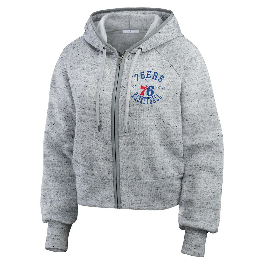 Philadelphia 76ers WEAR by Erin Andrews Women's Speckled Radiator Full-Zip Hoodie Heather Gray - NBA