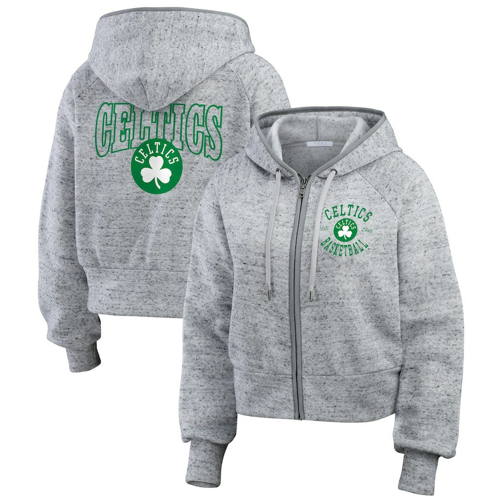 Boston Celtics WEAR by Erin Andrews Women's Speckled Radiator Full-Zip Hoodie Heather Gray - NBA