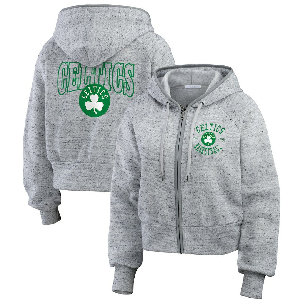 Boston Celtics WEAR by Erin Andrews Women's Speckled Radiator Full-Zip Hoodie Heather Gray - NBA