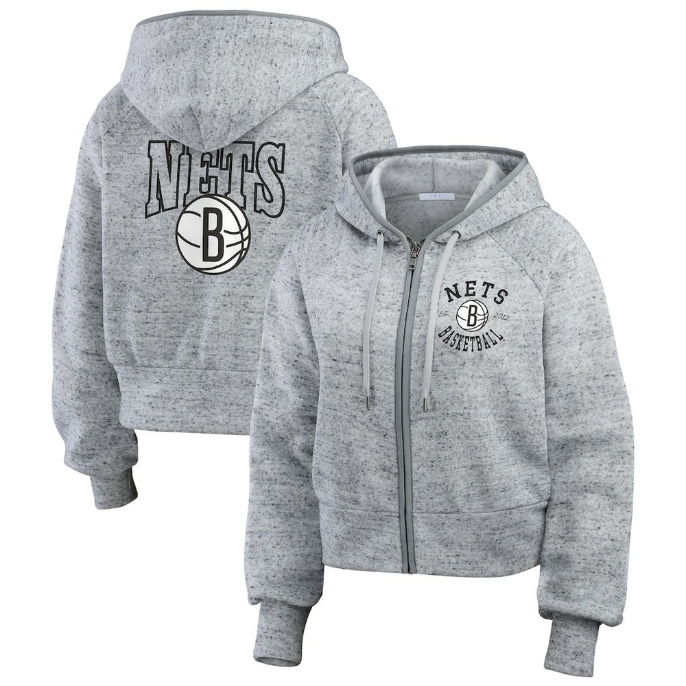 Brooklyn Nets WEAR by Erin Andrews Women's Speckled Radiator Full-Zip Hoodie Heather Gray - NBA