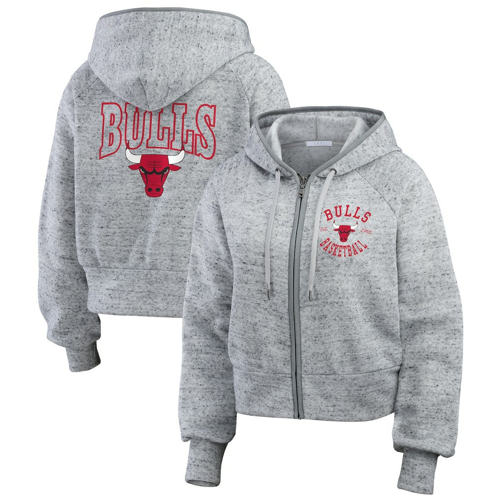 Chicago Bulls WEAR by Erin Andrews Women's Speckled Radiator Full-Zip Hoodie Heather Gray - NBA
