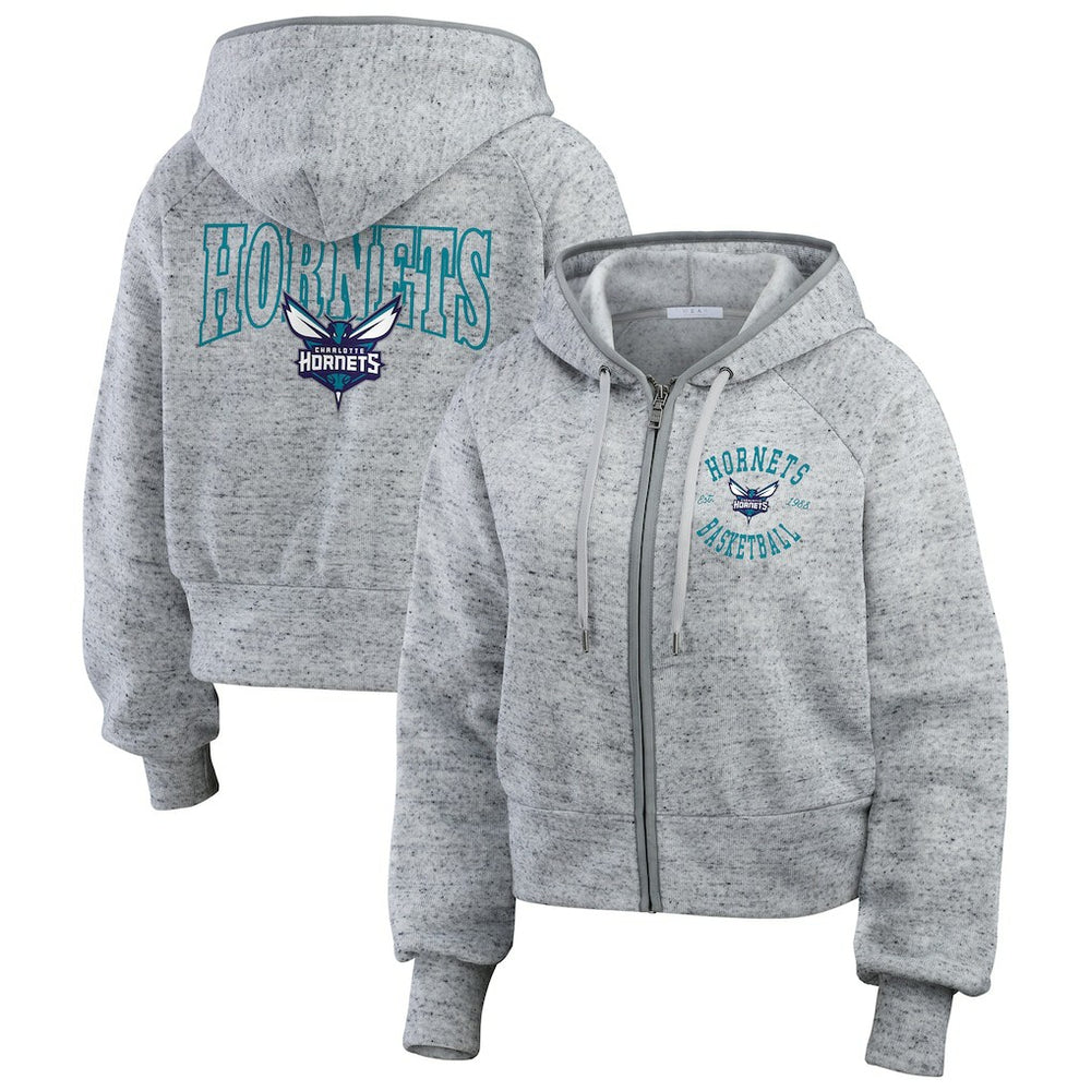 Charlotte Hornets WEAR by Erin Andrews Women's Speckled Radiator Full-Zip Hoodie Heather Gray - NBA