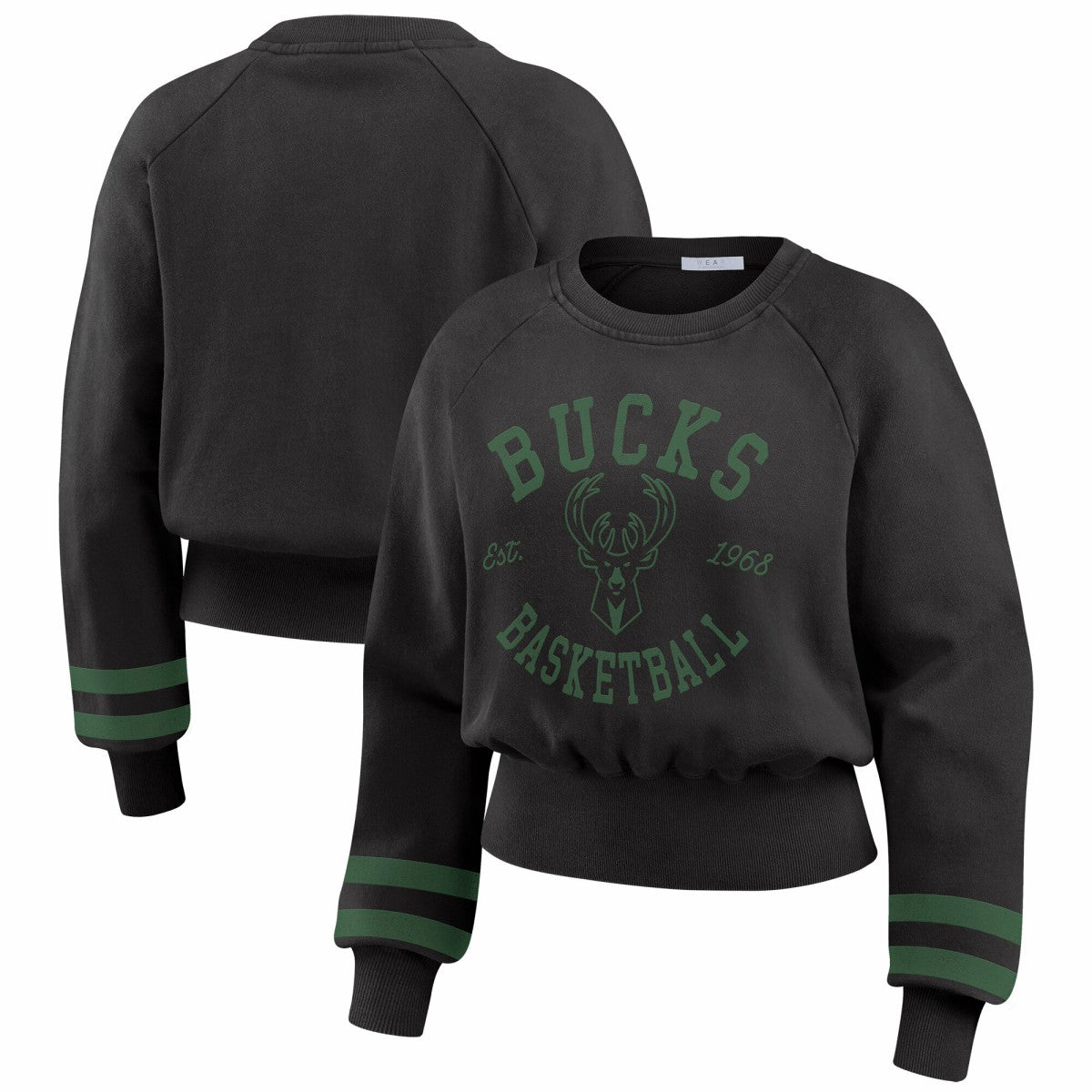 Milwaukee Bucks WEAR by Erin Andrews Women's Vintage Raglan Cropped Pullover Sweatshirt Black - NBA