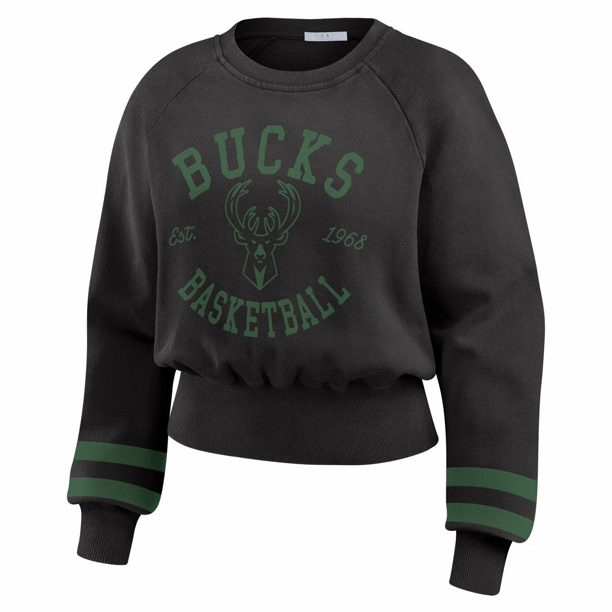 Milwaukee Bucks WEAR by Erin Andrews Women's Vintage Raglan Cropped Pullover Sweatshirt Black - NBA