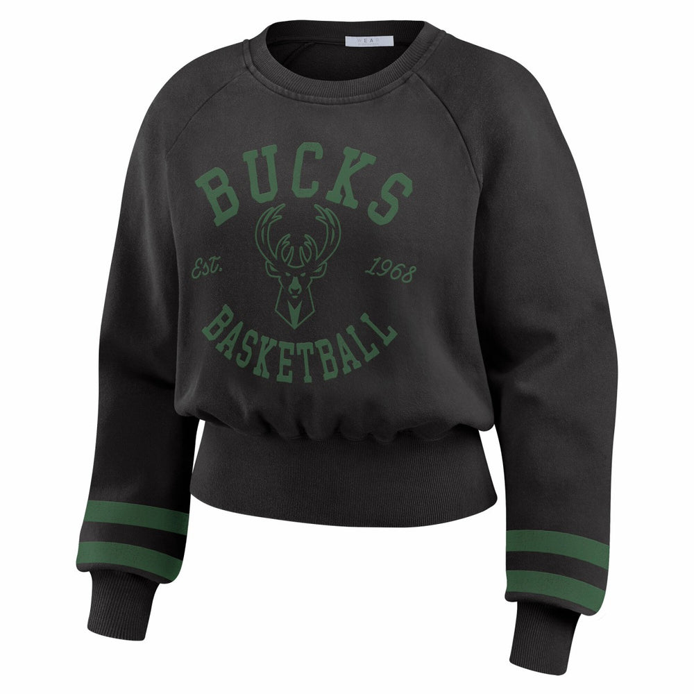 Milwaukee Bucks WEAR by Erin Andrews Women's Vintage Raglan Cropped Pullover Sweatshirt Black - NBA