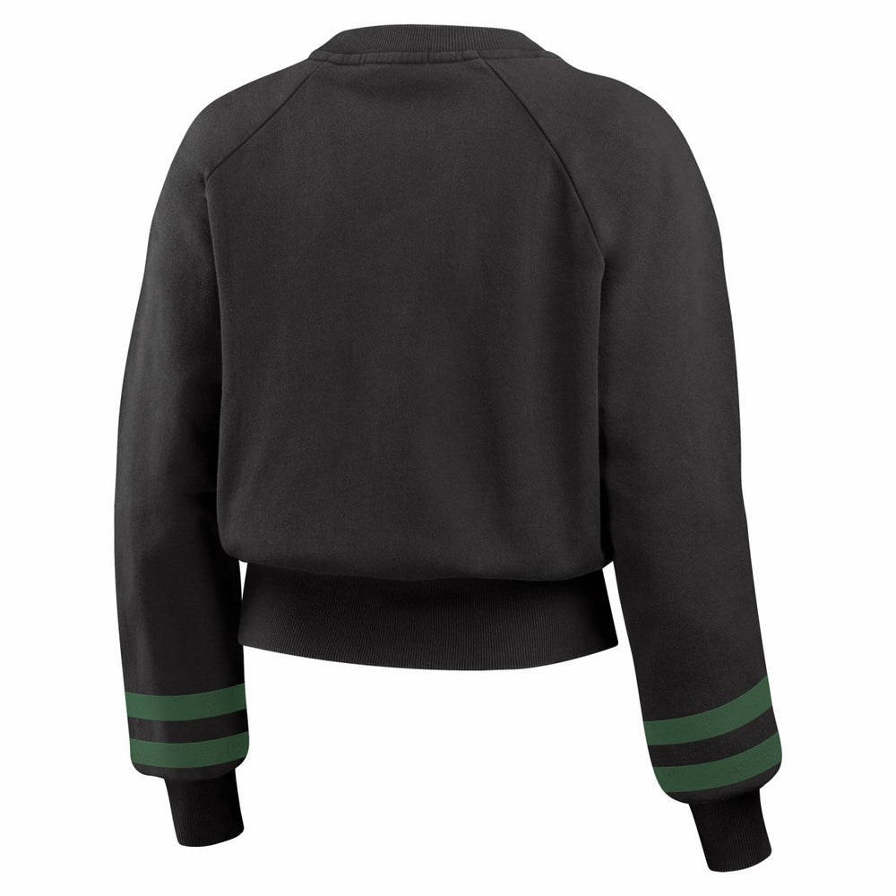 Milwaukee Bucks WEAR by Erin Andrews Women's Vintage Raglan Cropped Pullover Sweatshirt Black - NBA