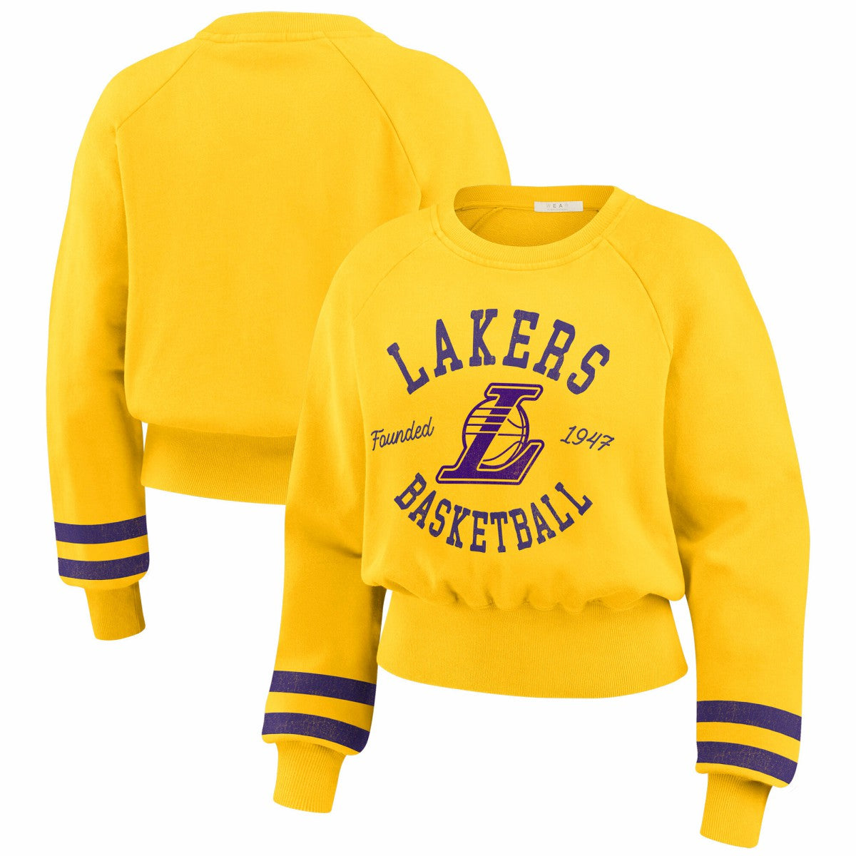 Los Angeles Lakers WEAR by Erin Andrews Women's Vintage Raglan Cropped Pullover Sweatshirt Gold - NBA