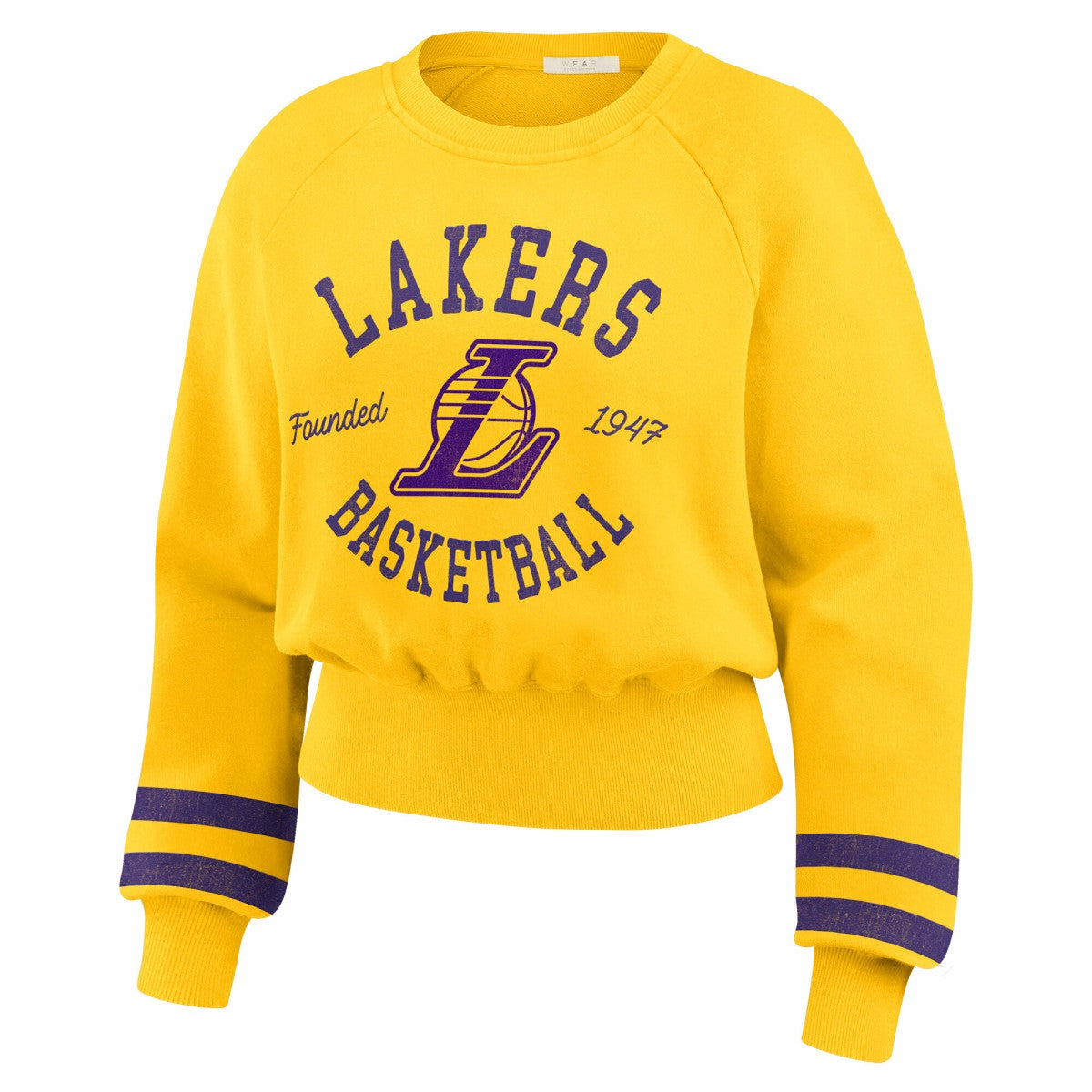 Los Angeles Lakers WEAR by Erin Andrews Women's Vintage Raglan Cropped Pullover Sweatshirt Gold - NBA