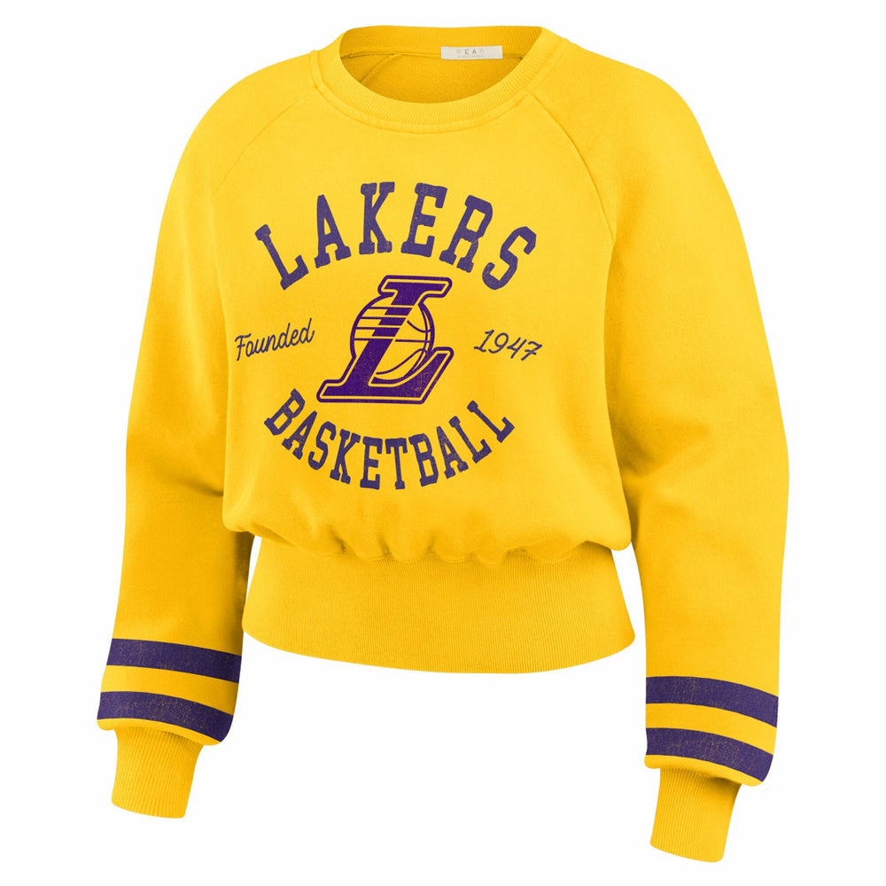 Los Angeles Lakers WEAR by Erin Andrews Women's Vintage Raglan Cropped Pullover Sweatshirt Gold - NBA