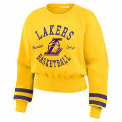 Los Angeles Lakers WEAR by Erin Andrews Women's Vintage Raglan Cropped Pullover Sweatshirt Gold - NBA