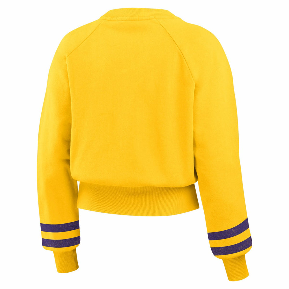 Los Angeles Lakers WEAR by Erin Andrews Women's Vintage Raglan Cropped Pullover Sweatshirt Gold - NBA