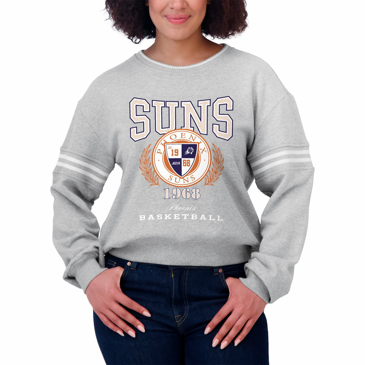 Phoenix Suns WEAR by Erin Andrews Women's French Terry Pullover Sweatshirt Heather Gray - NBA