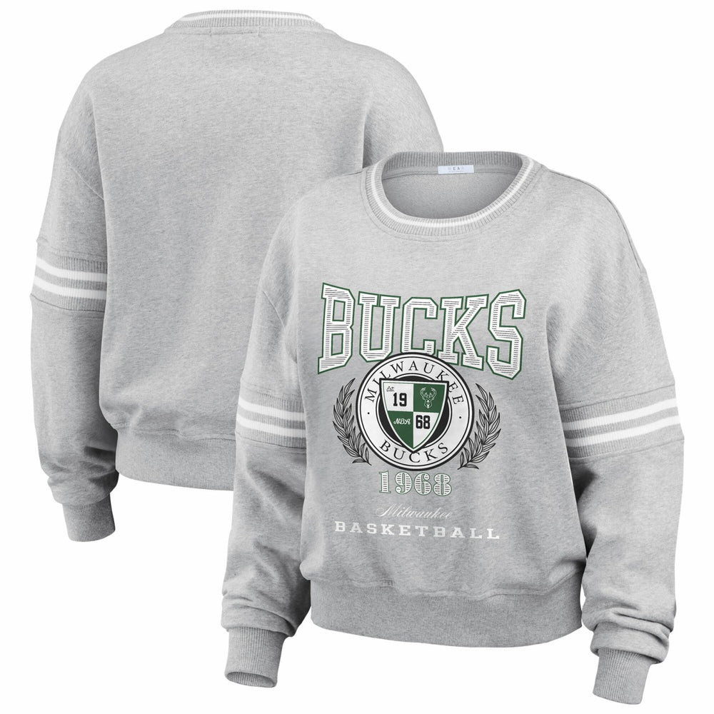 Milwaukee Bucks WEAR by Erin Andrews Women's French Terry Pullover Sweatshirt Heather Gray - NBA