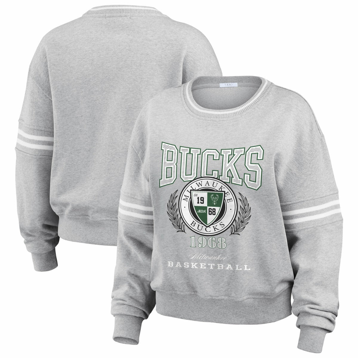 Milwaukee Bucks WEAR by Erin Andrews Women's French Terry Pullover Sweatshirt Heather Gray - NBA