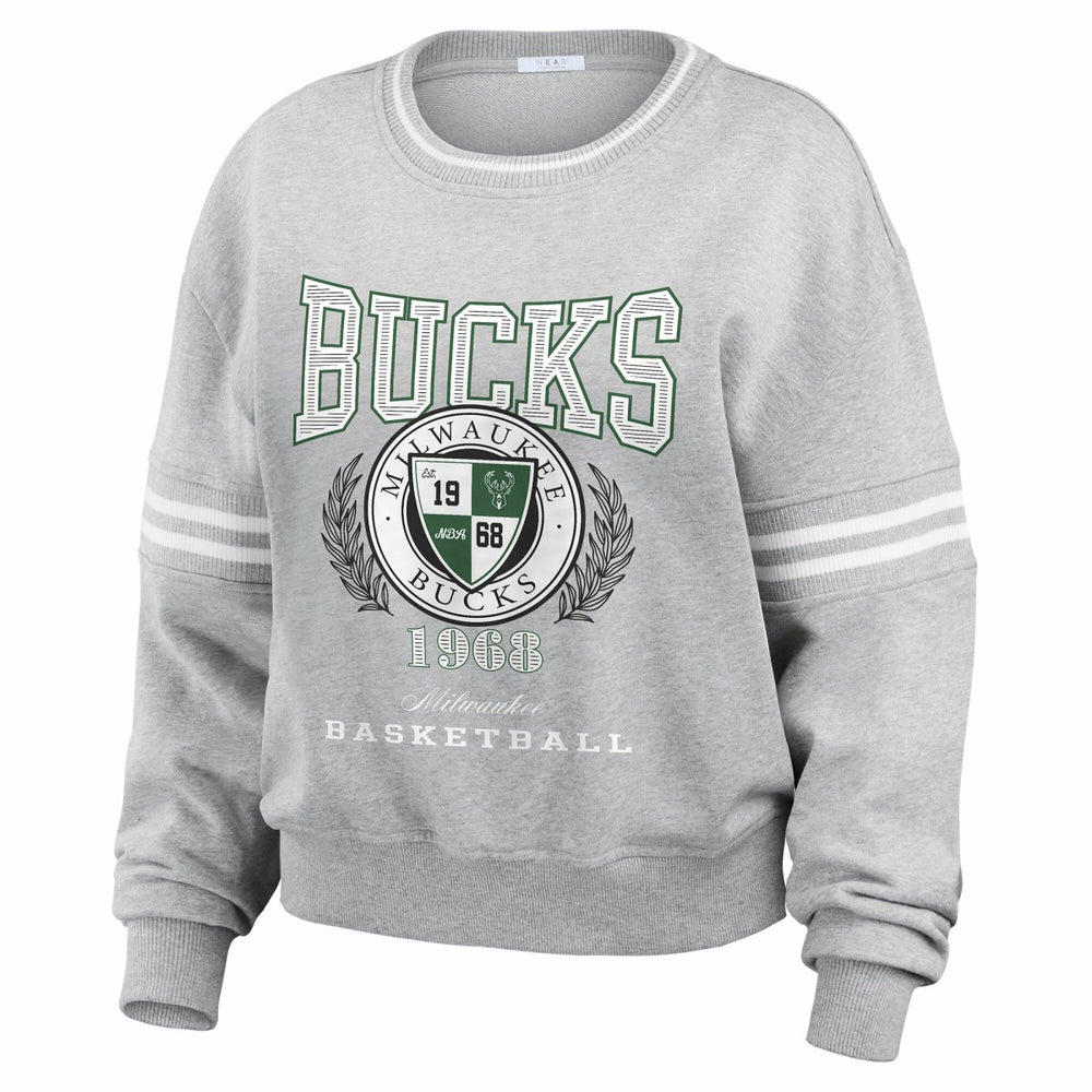 Milwaukee Bucks WEAR by Erin Andrews Women's French Terry Pullover Sweatshirt Heather Gray - NBA