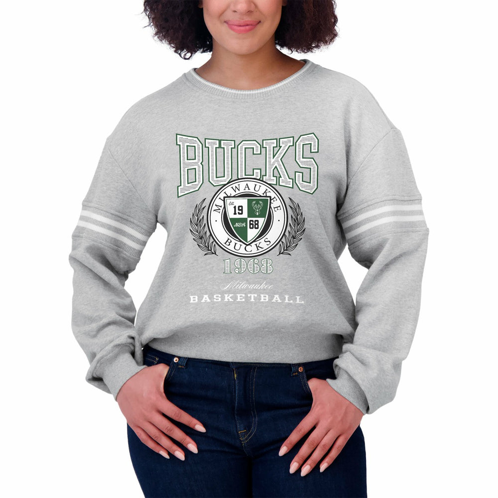 Milwaukee Bucks WEAR by Erin Andrews Women's French Terry Pullover Sweatshirt Heather Gray - NBA
