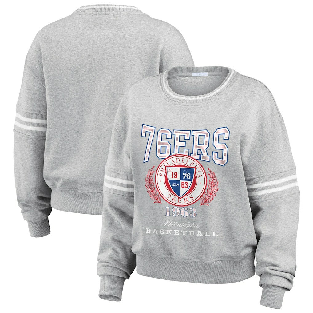 Philadelphia 76ers WEAR by Erin Andrews Women's French Terry Pullover Sweatshirt Heather Gray - NBA