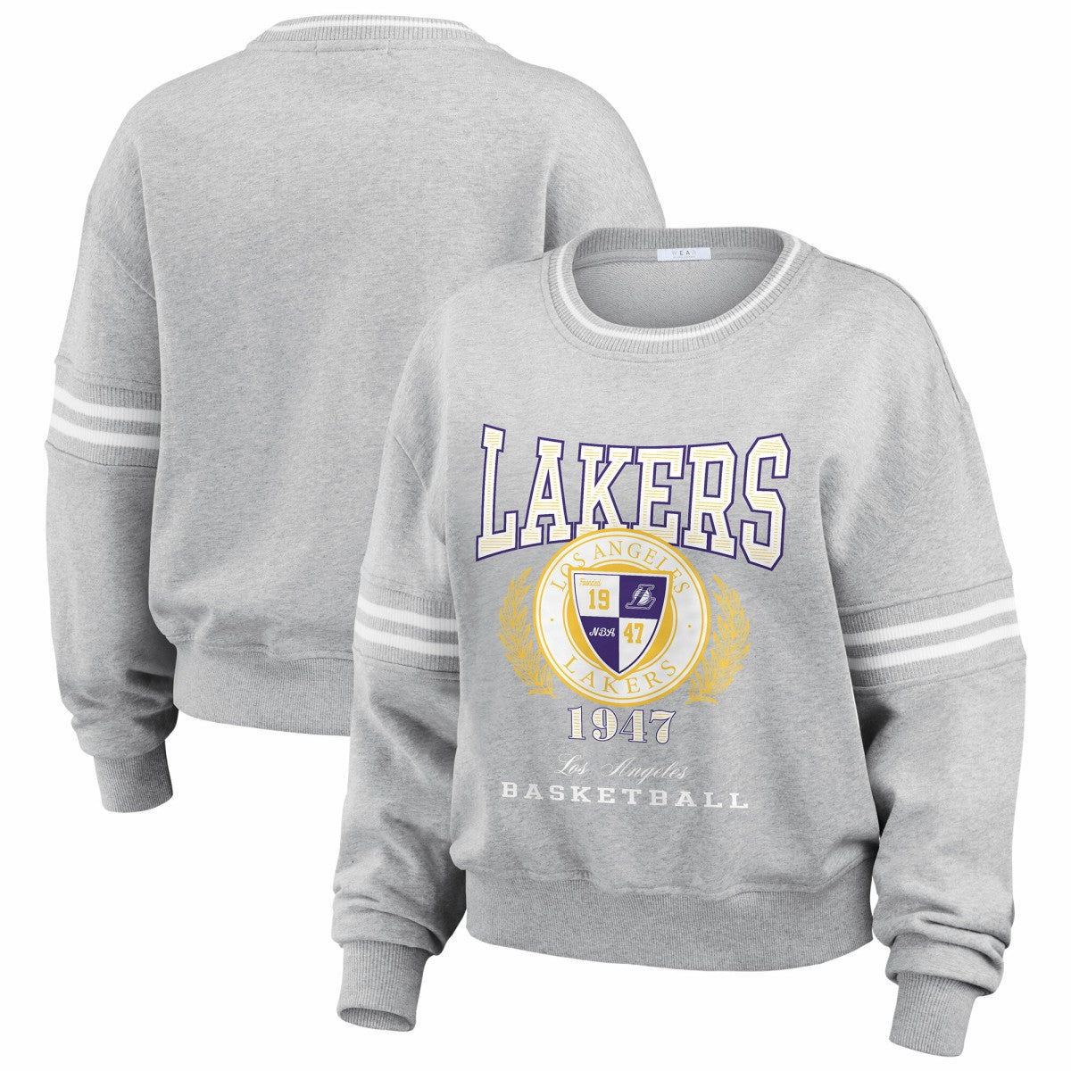 Los Angeles Lakers WEAR by Erin Andrews Women's French Terry Pullover Sweatshirt Heather Gray - NBA