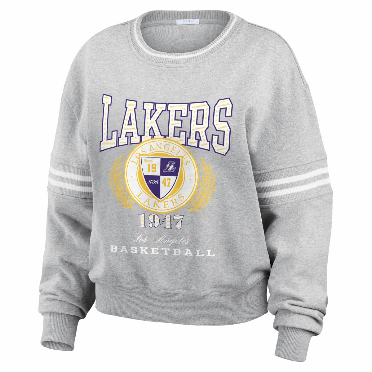 Los Angeles Lakers WEAR by Erin Andrews Women's French Terry Pullover Sweatshirt Heather Gray - NBA