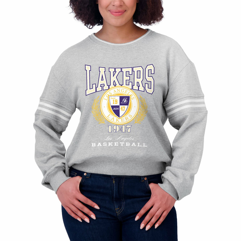 Los Angeles Lakers WEAR by Erin Andrews Women's French Terry Pullover Sweatshirt Heather Gray - NBA