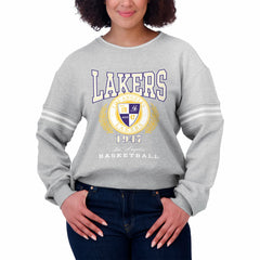Los Angeles Lakers WEAR by Erin Andrews Women's French Terry Pullover Sweatshirt Heather Gray - NBA