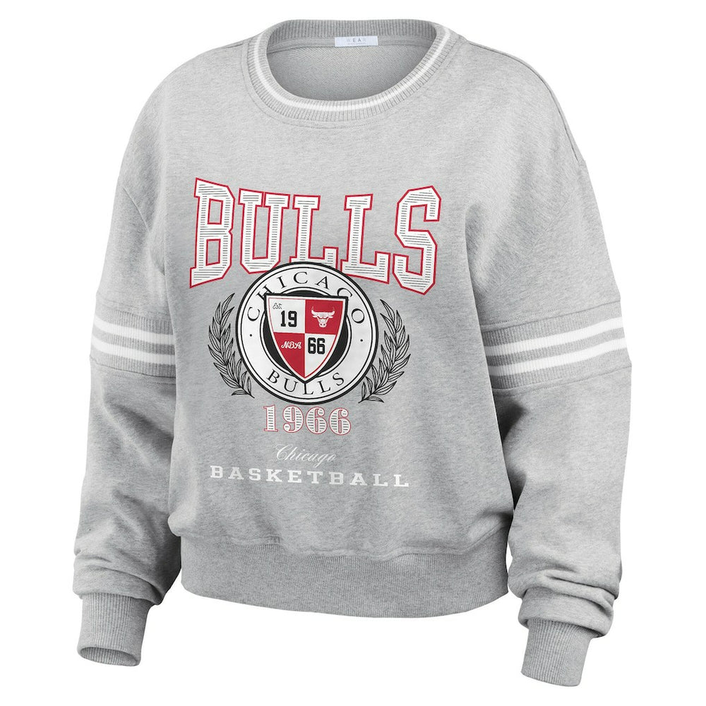 Chicago Bulls WEAR by Erin Andrews Women's French Terry Pullover Sweatshirt Heather Gray - NBA
