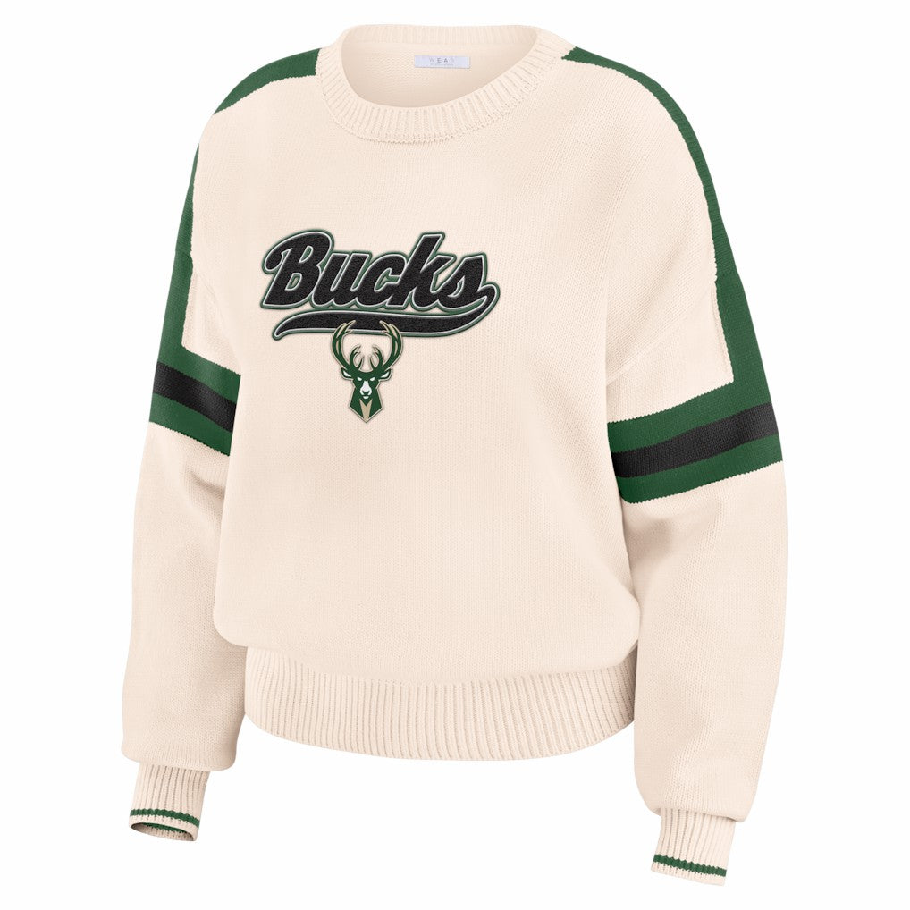 Milwaukee Bucks WEAR by Erin Andrews Women's Stripe Pullover Sweater Cream - NBA