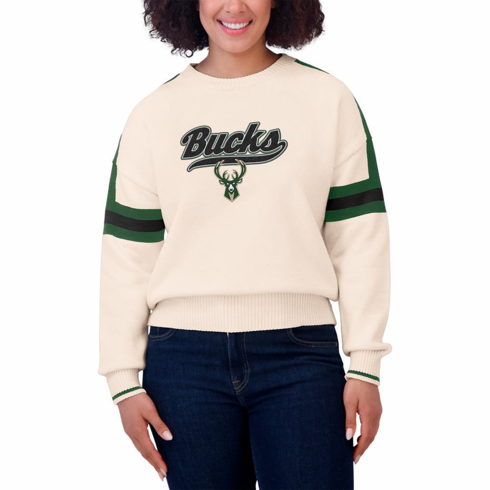 Milwaukee Bucks WEAR by Erin Andrews Women's Stripe Pullover Sweater Cream - NBA