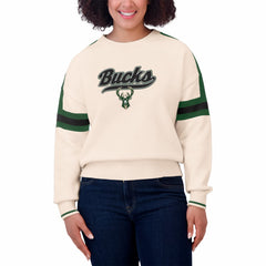 Milwaukee Bucks WEAR by Erin Andrews Women's Stripe Pullover Sweater Cream - NBA