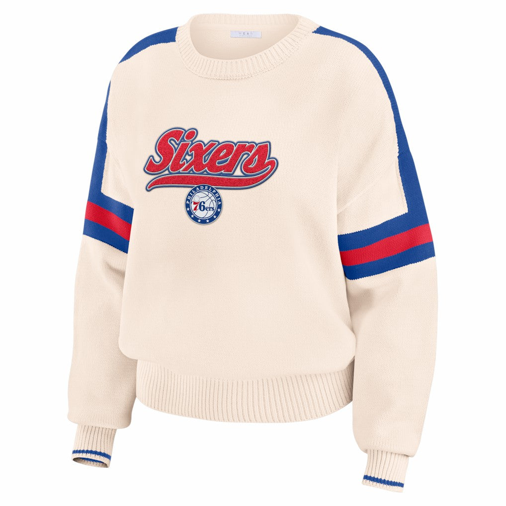 Philadelphia 76ers WEAR by Erin Andrews Women's Stripe Pullover Sweater Cream - NBA