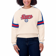 Philadelphia 76ers WEAR by Erin Andrews Women's Stripe Pullover Sweater Cream - NBA