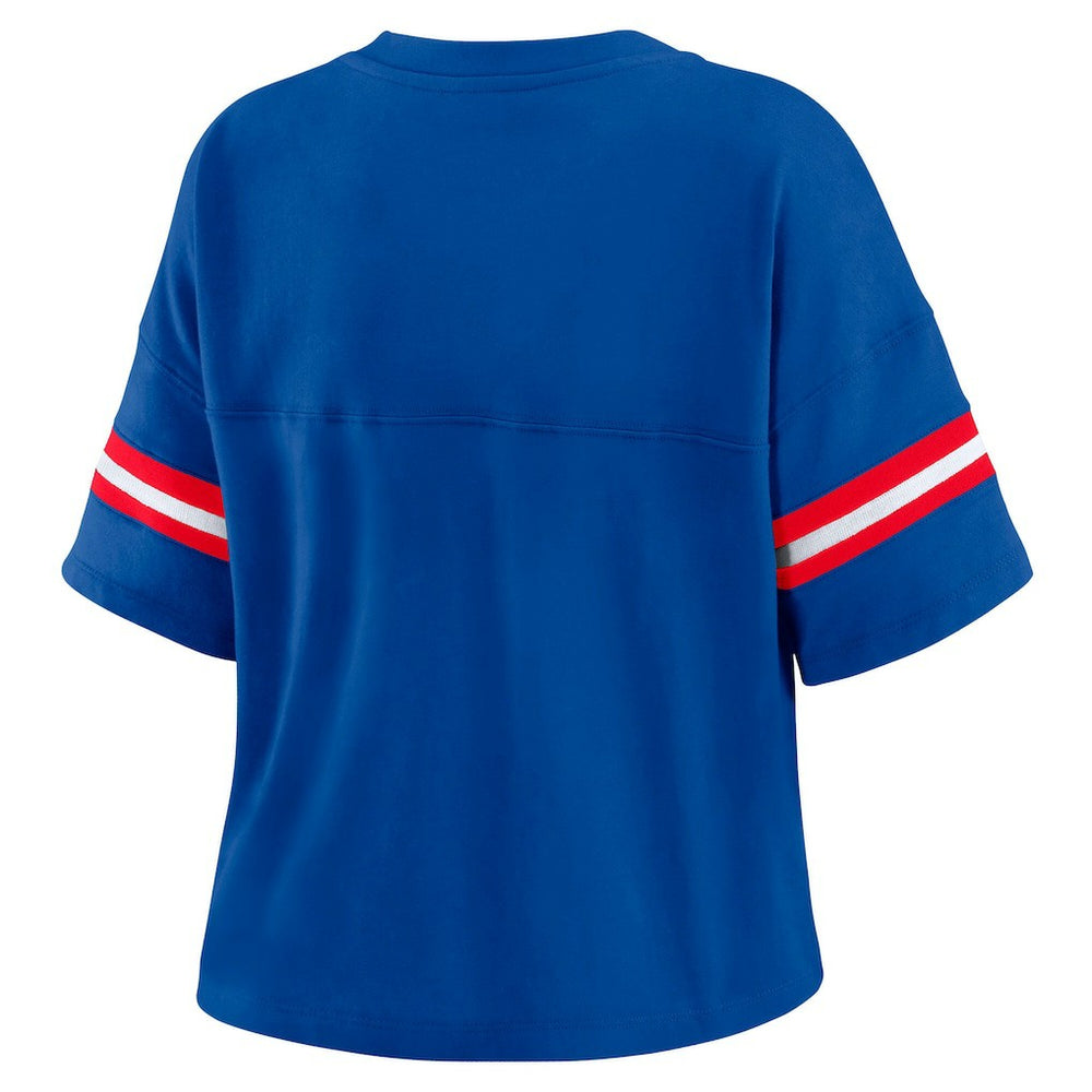 Philadelphia 76ers WEAR by Erin Andrews Women's Color Block Boxy V-Neck T-Shirt Royal - NBA