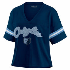 Memphis Grizzlies WEAR by Erin Andrews Women's Color Block Boxy V-Neck T-Shirt Navy - NBA
