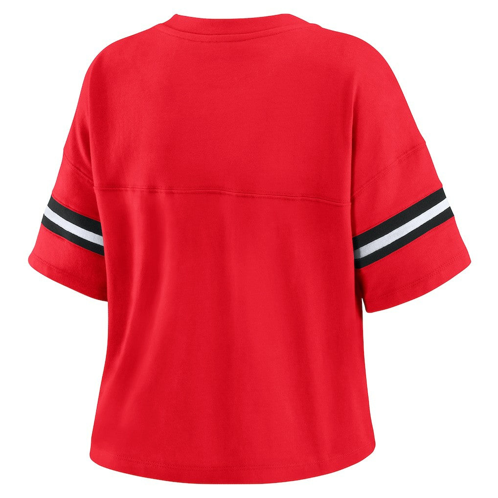 Chicago Bulls WEAR by Erin Andrews Women's Color Block Boxy V-Neck T-Shirt Red - NBA