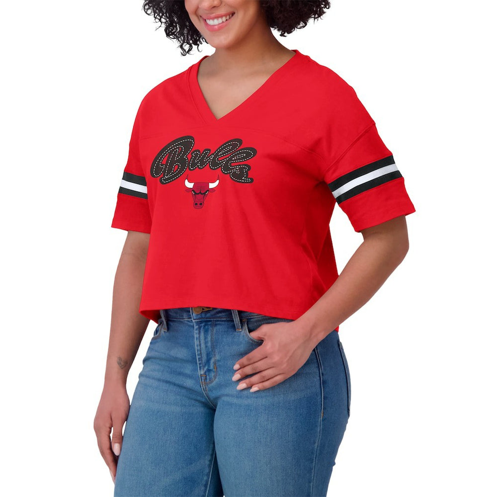 Chicago Bulls WEAR by Erin Andrews Women's Color Block Boxy V-Neck T-Shirt Red - NBA