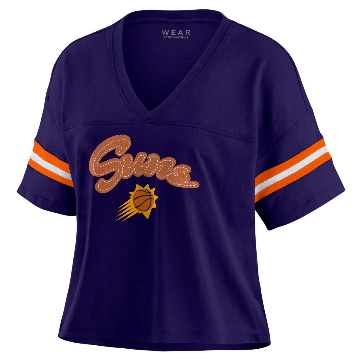 Phoenix Suns WEAR by Erin Andrews Women's Plus Size Color Block Boxy V-Neck T-Shirt Purple - NBA