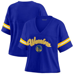 Golden State Warriors WEAR by Erin Andrews Women's Plus Size Color Block Boxy V-Neck T-Shirt Royal - NBA