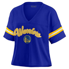 Golden State Warriors WEAR by Erin Andrews Women's Plus Size Color Block Boxy V-Neck T-Shirt Royal - NBA
